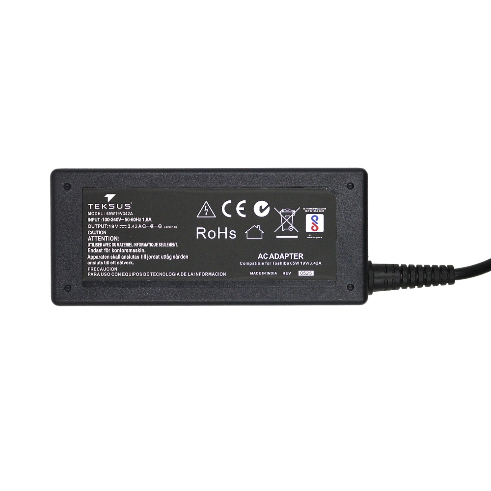 Teksus Laptop Adapter Compatible For Toshiba 65w | 19v/3.42a | 5.5mm x 2.5mm view 3